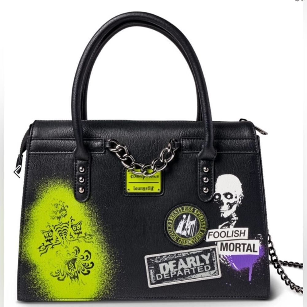 Haunted Mansion Black and Purple Graphic Satchel Bag - Picture 2 of 6